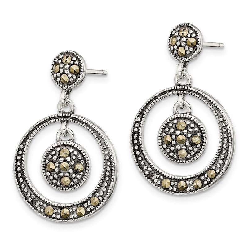 Quality Gold Sterling Silver Marcasite Circle Dangle Post Earrings