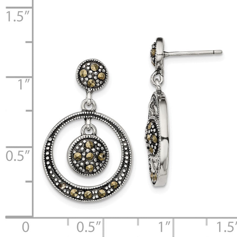 Quality Gold Sterling Silver Marcasite Circle Dangle Post Earrings