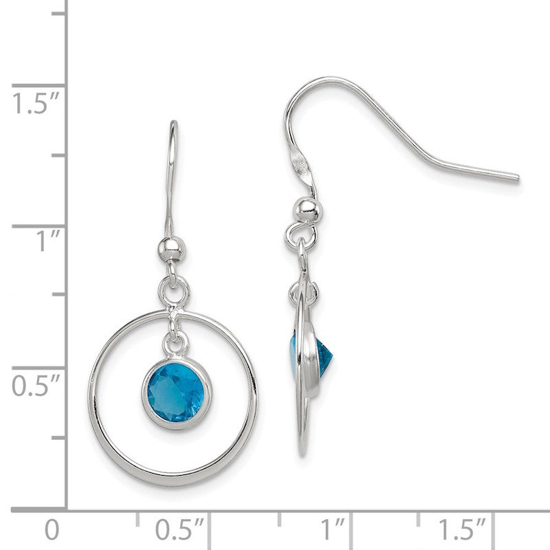 Quality Gold Sterling Silver Circle Dangle Blue CZ Earrings