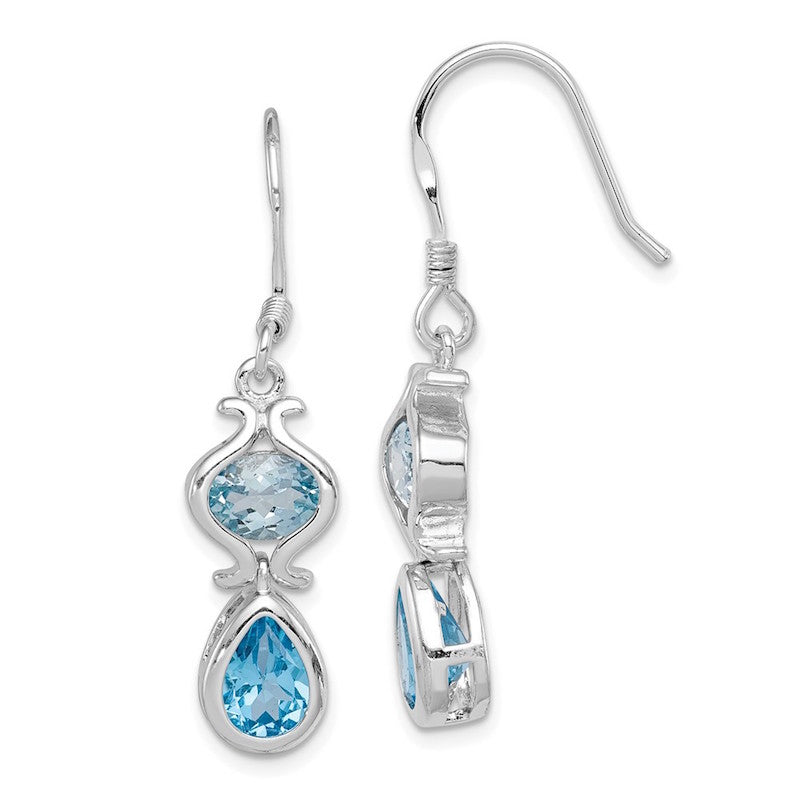 Quality Gold Sterling Silver Blue Topaz Dangle Earrings