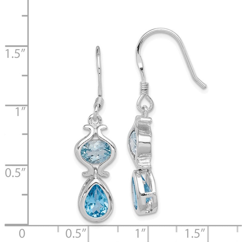 Quality Gold Sterling Silver Blue Topaz Dangle Earrings