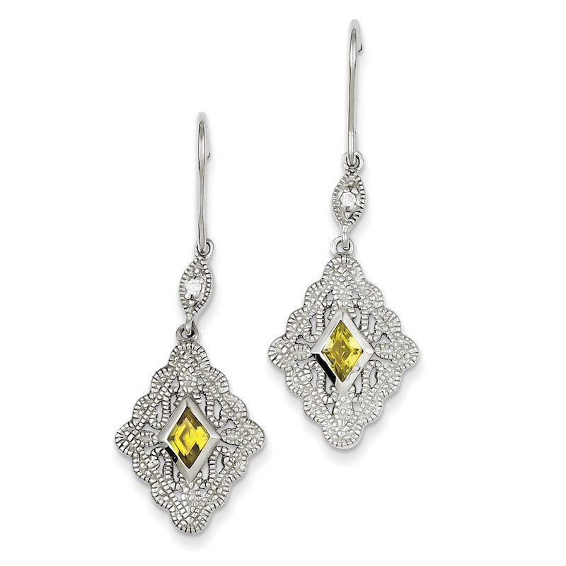 Quality Gold Sterling Silver Yellow & Clear CZ Dangle Earrings