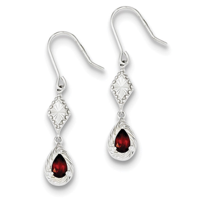 Quality Gold Sterling Silver Dark Red CZ Dangle Earrings