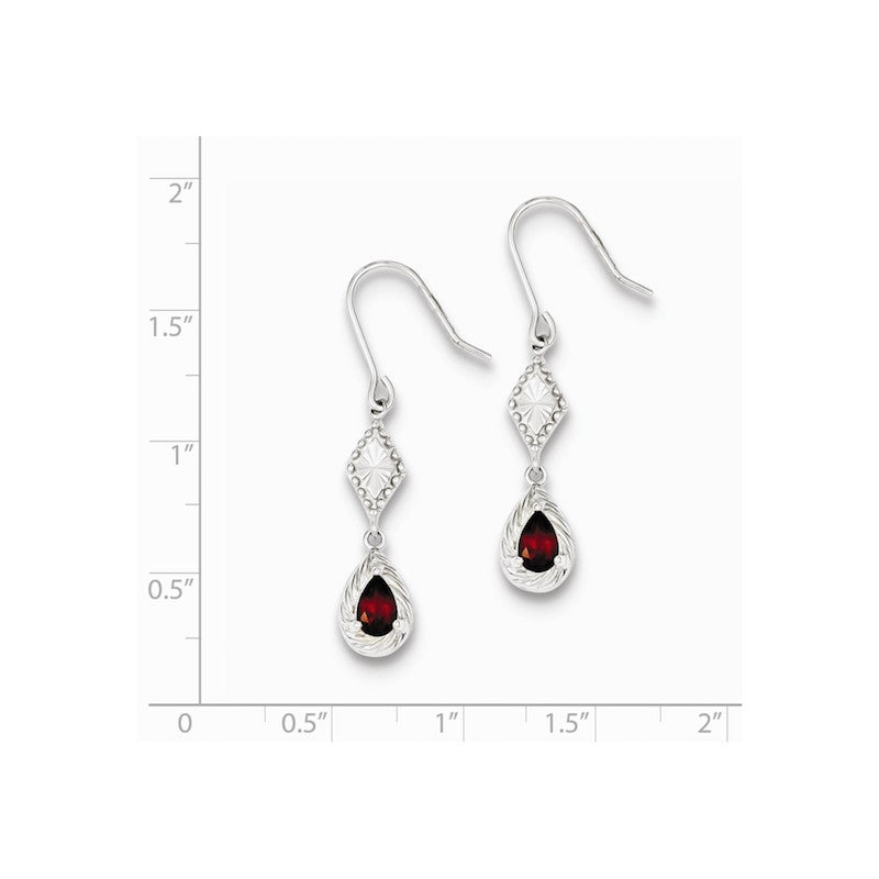 Quality Gold Sterling Silver Dark Red CZ Dangle Earrings