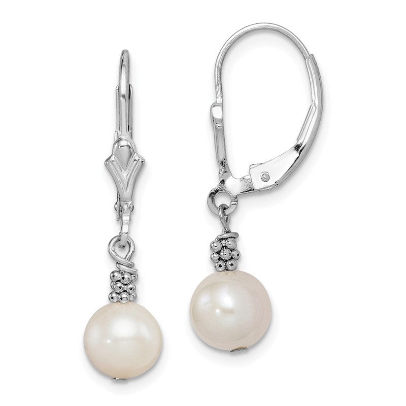 Quality Gold Sterling Silver Rhodium plated White FW Cultured Pearl Dangle Earrings