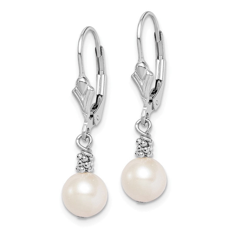 Quality Gold Sterling Silver Rhodium plated White FW Cultured Pearl Dangle Earrings