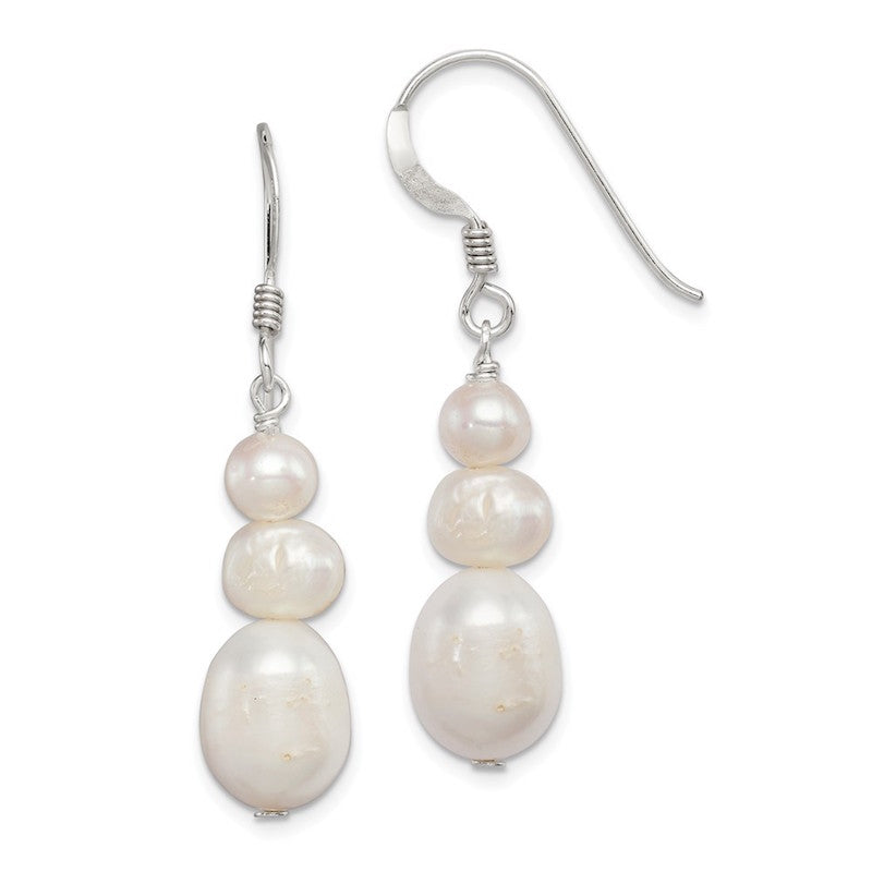 Quality Gold Sterling Silver FW Cultured Pearl Dangle Earrings