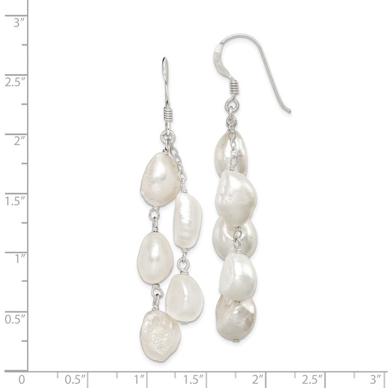 Quality Gold Sterling Silver 2-Strand FW Cultured Pearl Dangle Earrings