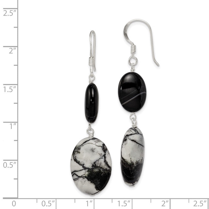 Quality Gold Sterling Silver Black Sardonyx & Zebra Jasper Dangle Earrings