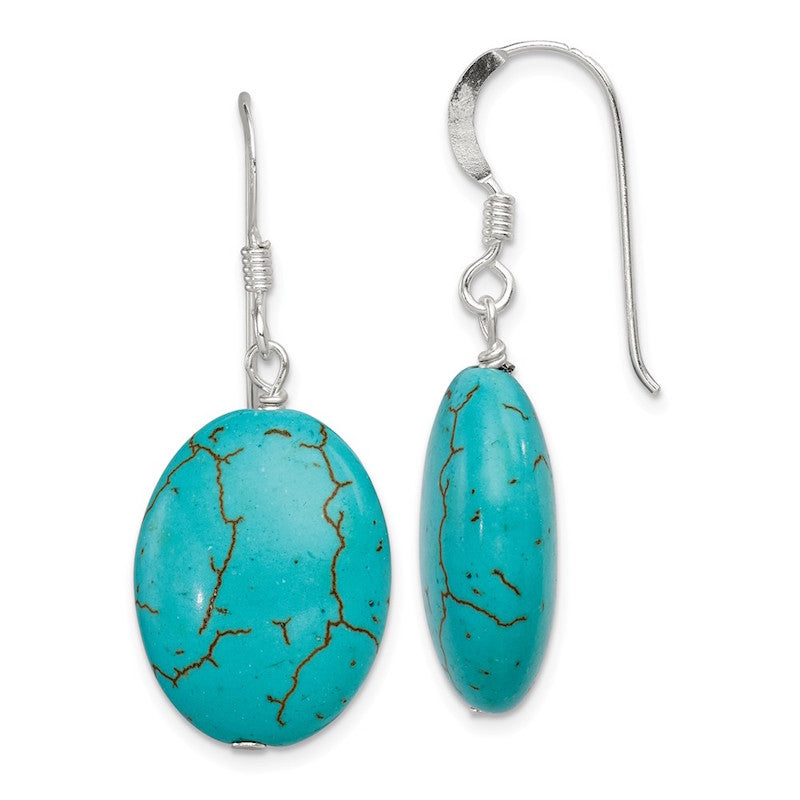 Quality Gold Sterling Silver Dyed Blue Howlite Dangle Earrings