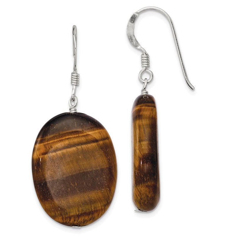 Quality Gold Sterling Silver Tiger's Eye Dangle Earrings