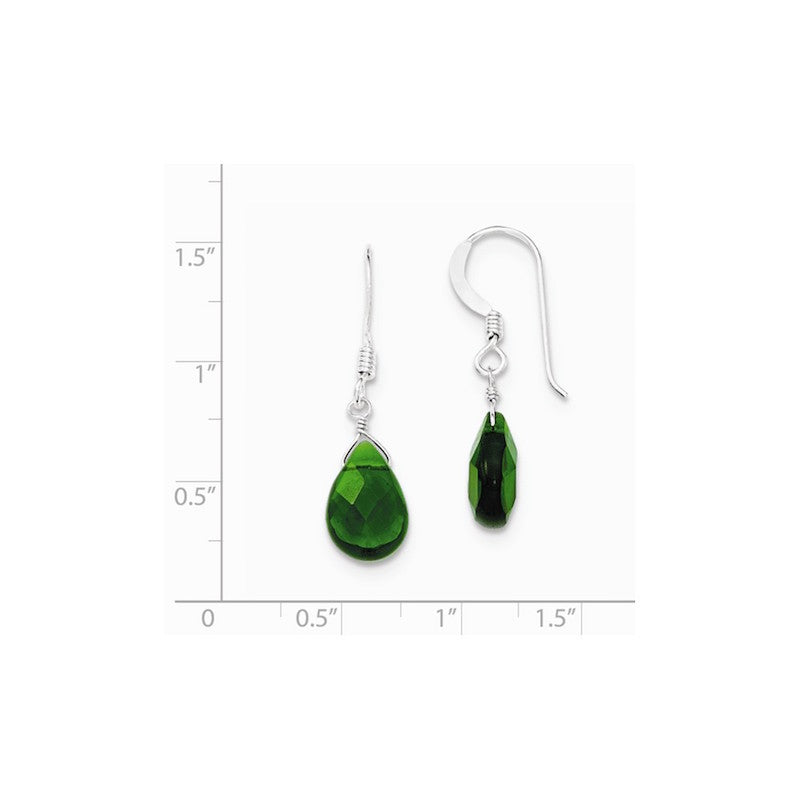 Quality Gold Sterling Silver Dark Green Crystal Dangle Earrings