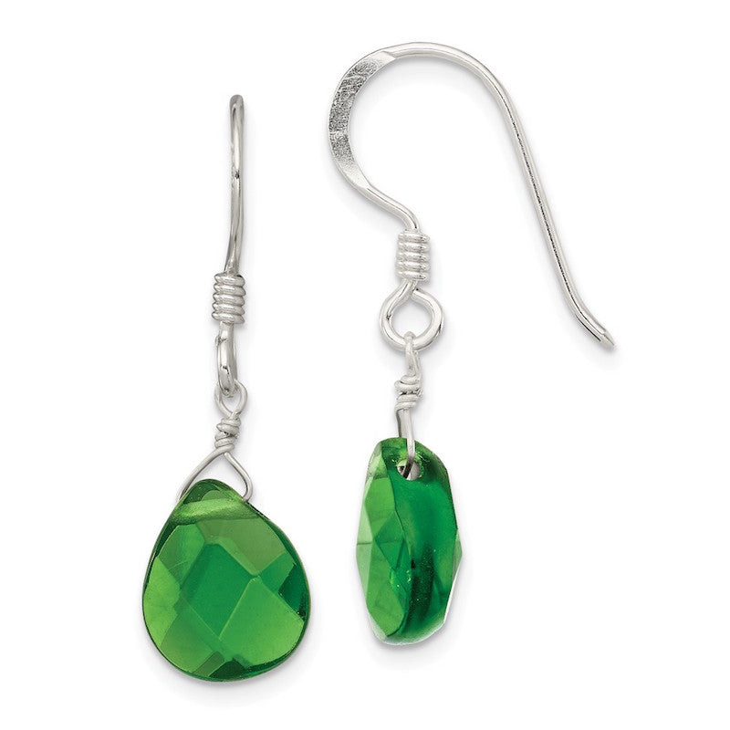 Quality Gold Sterling Silver Dark Green Crystal Dangle Earrings