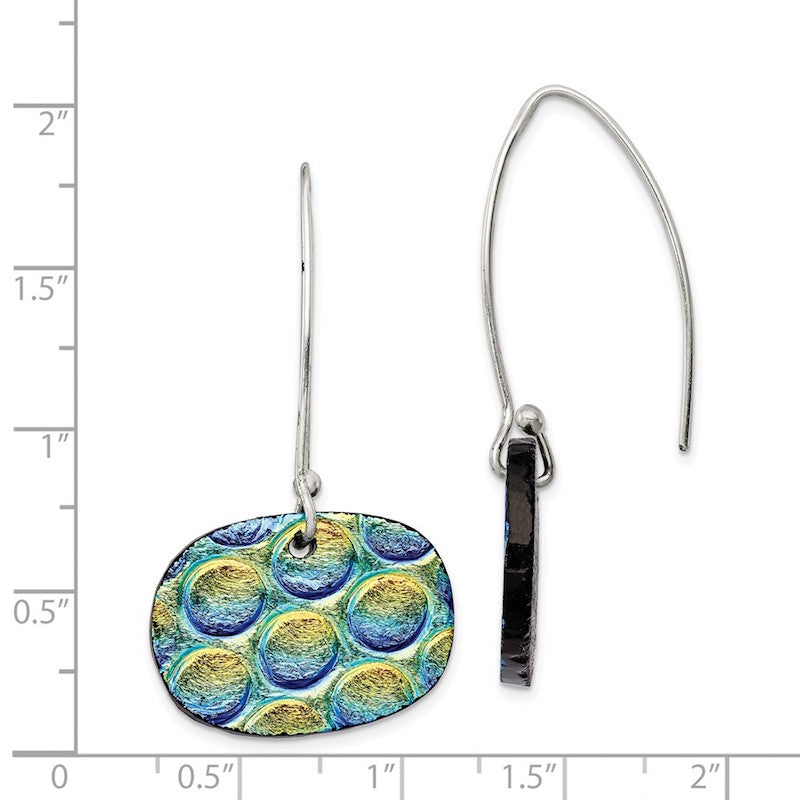 Quality Gold Sterling Silver Multicolor Dichroic Glass Round Dangle Earrings