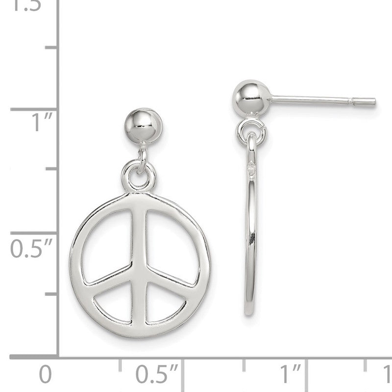 Quality Gold Sterling Silver Peace Sign Dangle Earrings