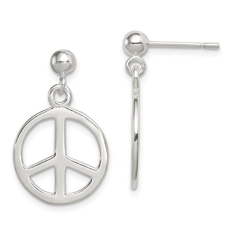 Quality Gold Sterling Silver Peace Sign Dangle Earrings