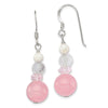 Quality Gold Sterling Silver Pink & White Crystal Jade Mother of Pearl Dangle Earrings