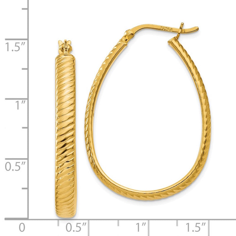 Quality Gold Sterling Silver Gold-flash plated 4mm Grooved Oval Hoop Earrings