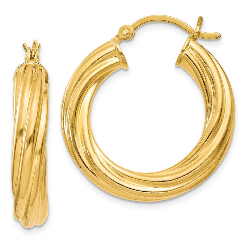 Quality Gold Sterling Silver Gold-flashed Wide Ribbed Twist 25mm Hoop Earrings