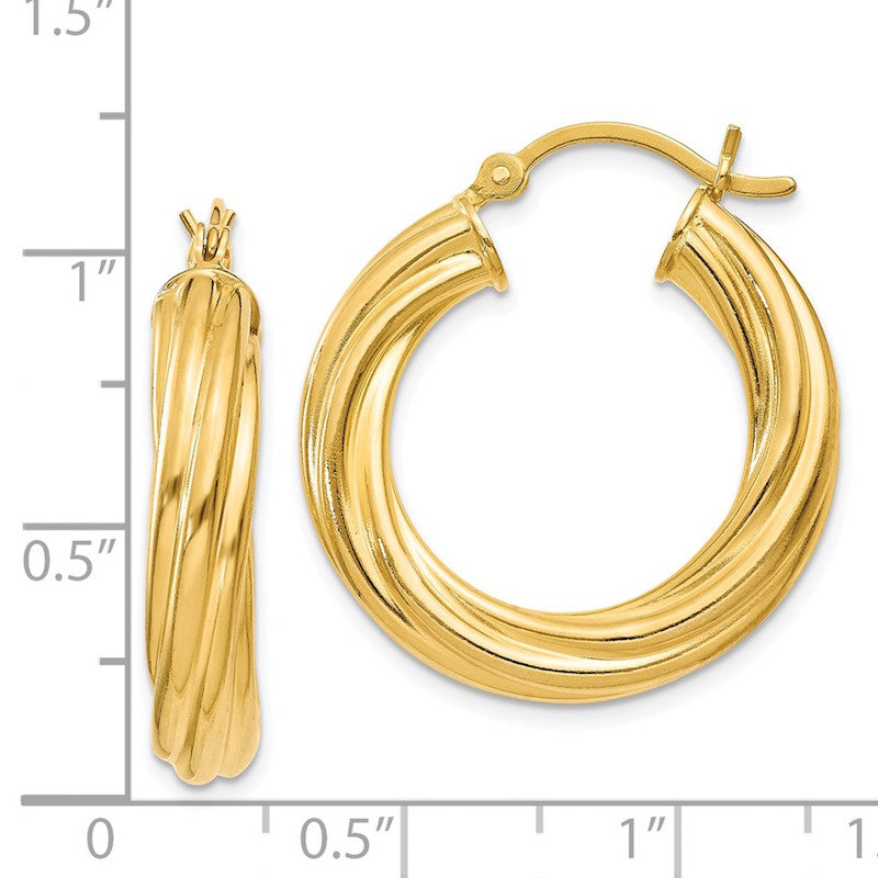 Quality Gold Sterling Silver Gold-flashed Wide Ribbed Twist 25mm Hoop Earrings