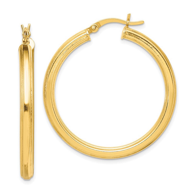 Quality Gold Sterling Silver Gold-flashed 35mm Grooved Hoop Earrings