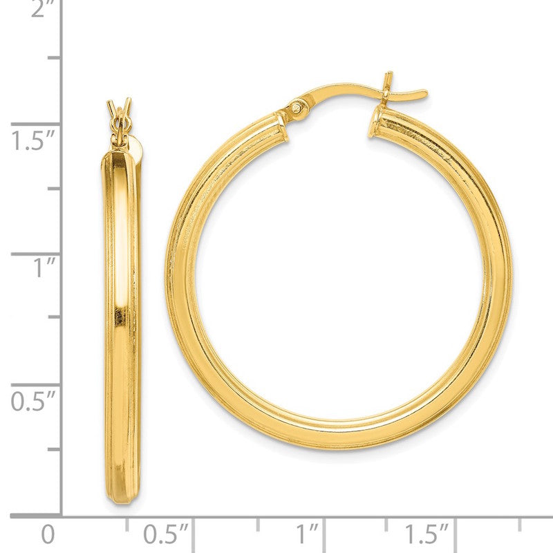 Quality Gold Sterling Silver Gold-flashed 35mm Grooved Hoop Earrings
