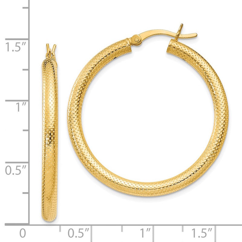 Quality Gold Sterling Silver Gold-flashed Patterned 35mm Hoop Earrings