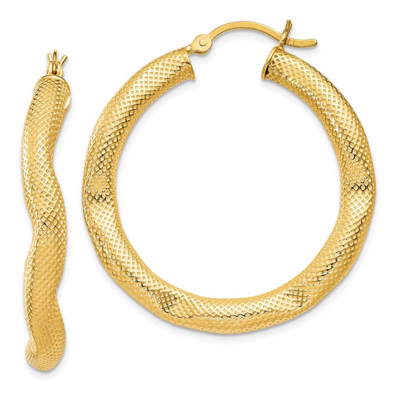 Quality Gold Sterling Silver Gold-flashed Patterned Dented 35mm Hoop Earrings