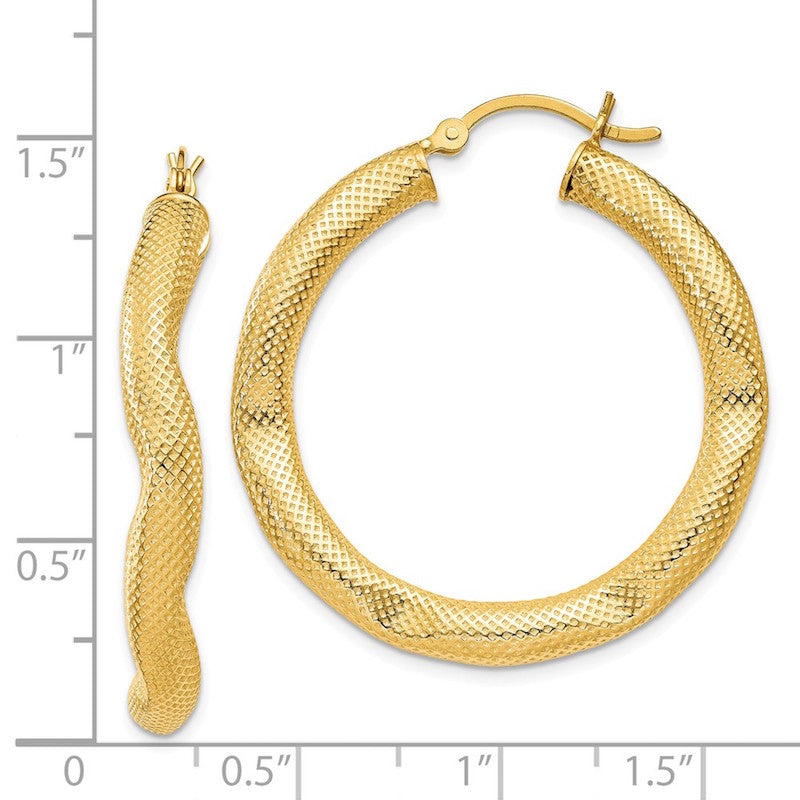 Quality Gold Sterling Silver Gold-flashed Patterned Dented 35mm Hoop Earrings