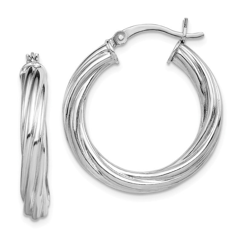 Quality Gold Sterling Silver Rhodium-plated Twist 25mm Hoop Earrings