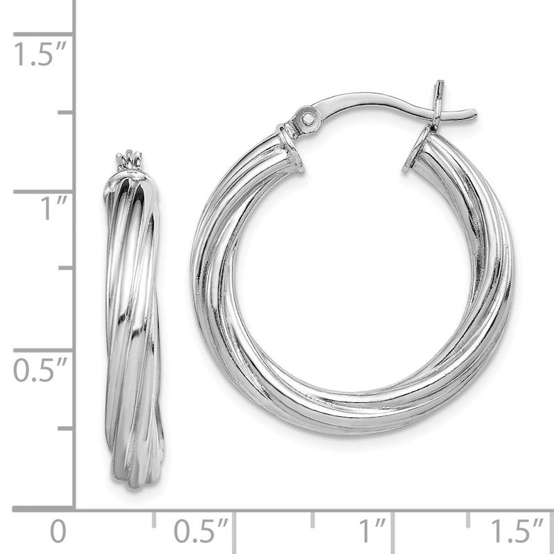 Quality Gold Sterling Silver Rhodium-plated Twist 25mm Hoop Earrings