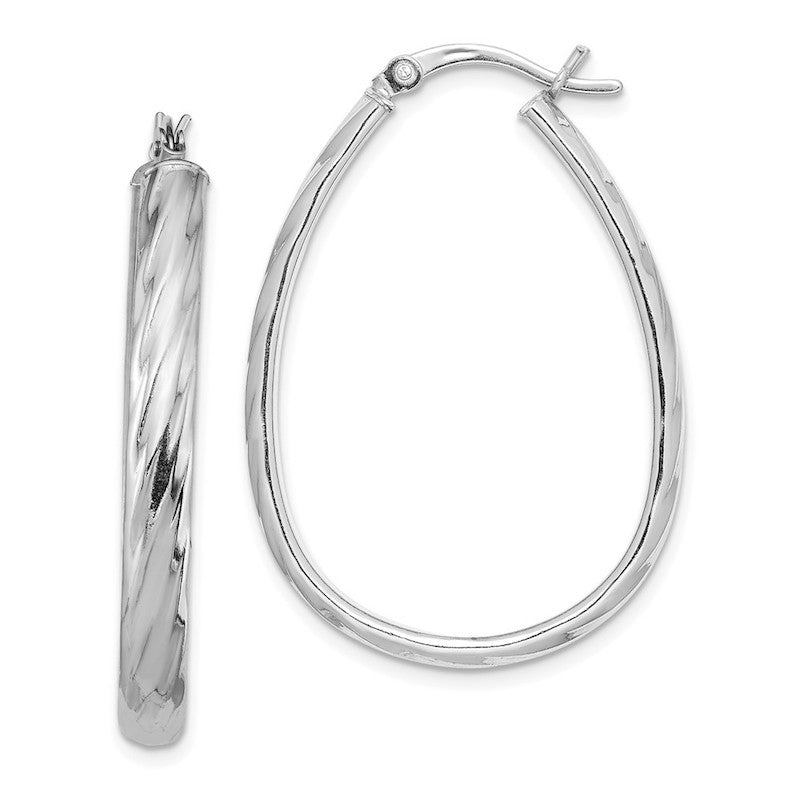 Quality Gold Sterling Silver 4mm Grooved Oval Hoop Earrings