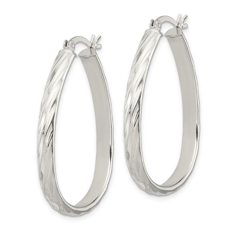 Quality Gold Sterling Silver 4mm Grooved Oval Hoop Earrings
