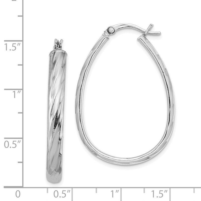 Quality Gold Sterling Silver 4mm Grooved Oval Hoop Earrings