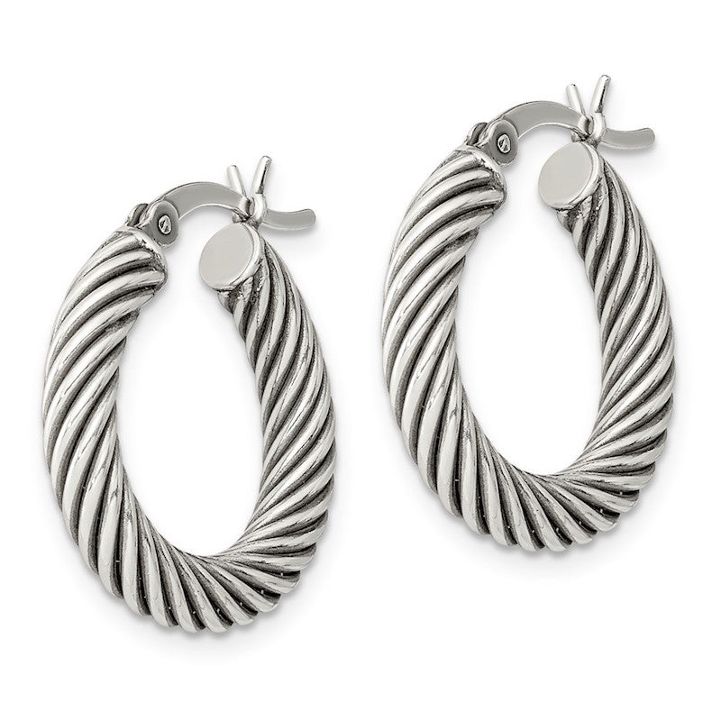 Quality Gold Sterling Silver Antiqued Open Twist Hoop Earrings