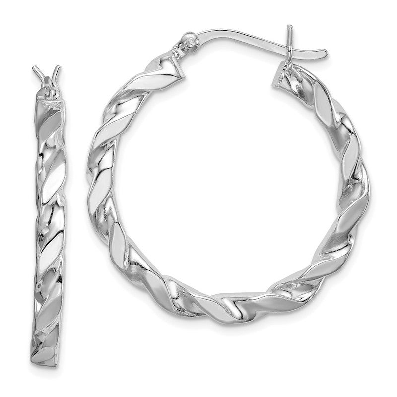 Quality Gold Sterling Silver Flattened Twist 30mm Hoop Earrings