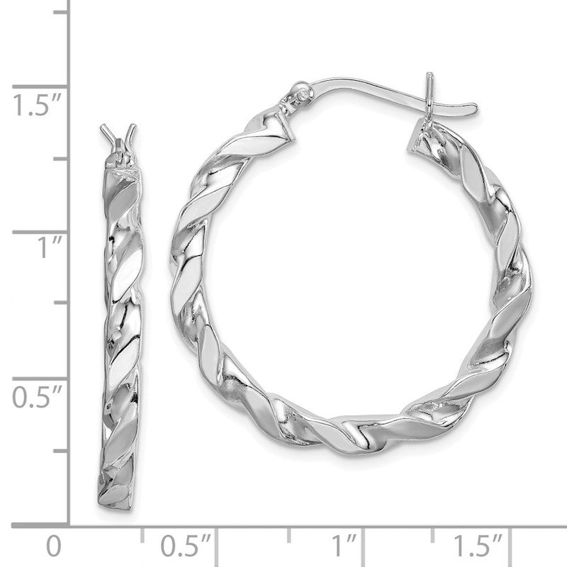 Quality Gold Sterling Silver Flattened Twist 30mm Hoop Earrings