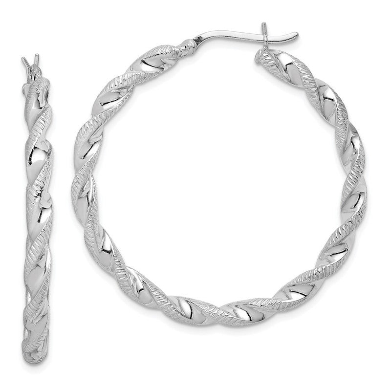 Quality Gold Sterling Silver Rhodium Plated Twist 40mm Hoop Earrings