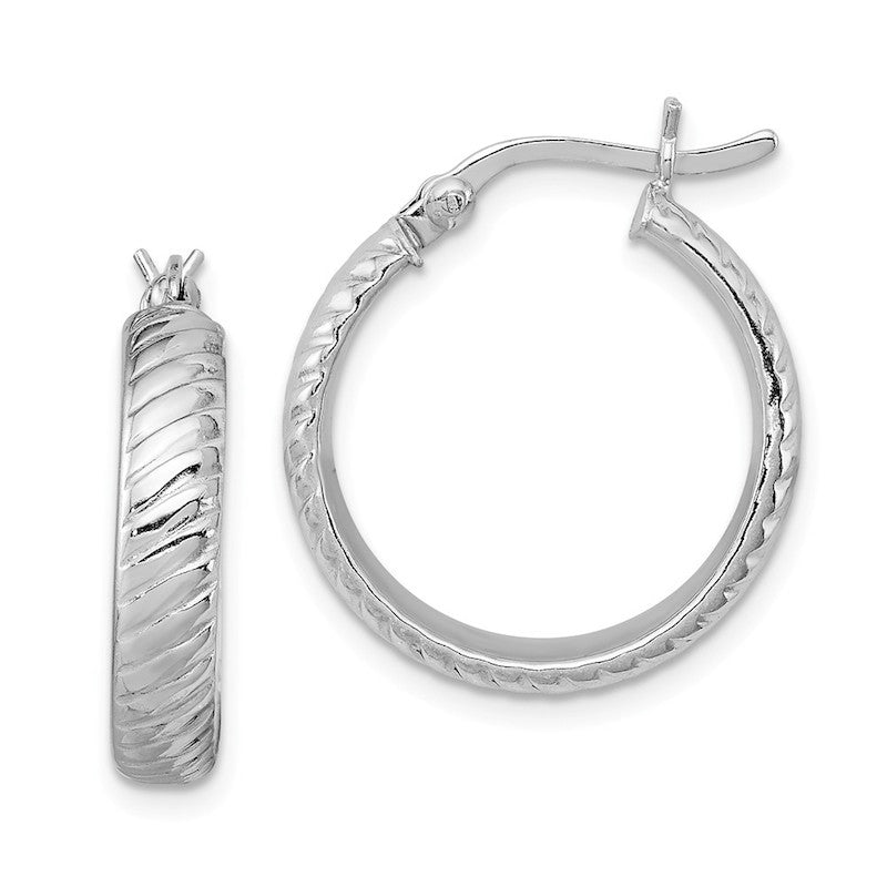 Quality Gold Sterling Silver Rhodium-plated 4mm Grooved Hoop Earrings