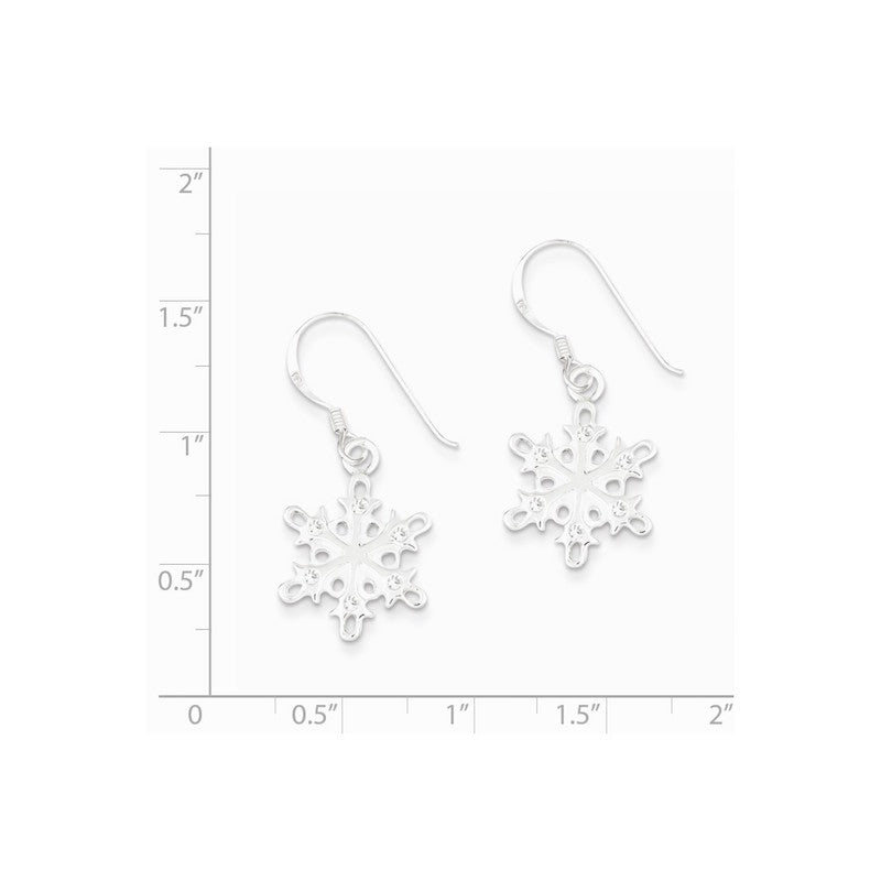 Quality Gold Sterling Silver Polished & Satin CZ Snowflake Dangle Earrings