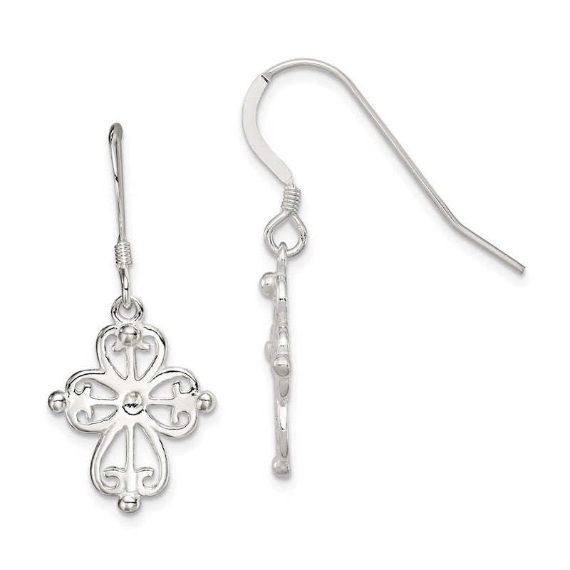 Quality Gold Sterling Silver Cross Dangle Earrings