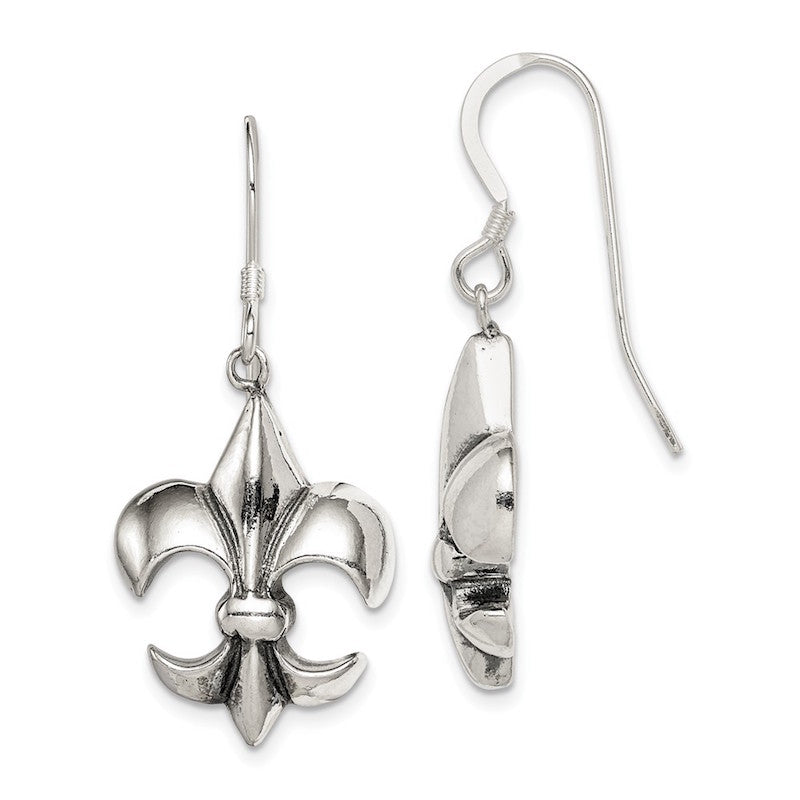 Quality Gold Sterling Silver Fleur de Lis Dangle Earrings