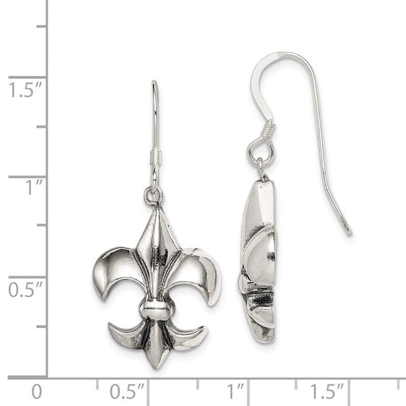 Quality Gold Sterling Silver Fleur de Lis Dangle Earrings