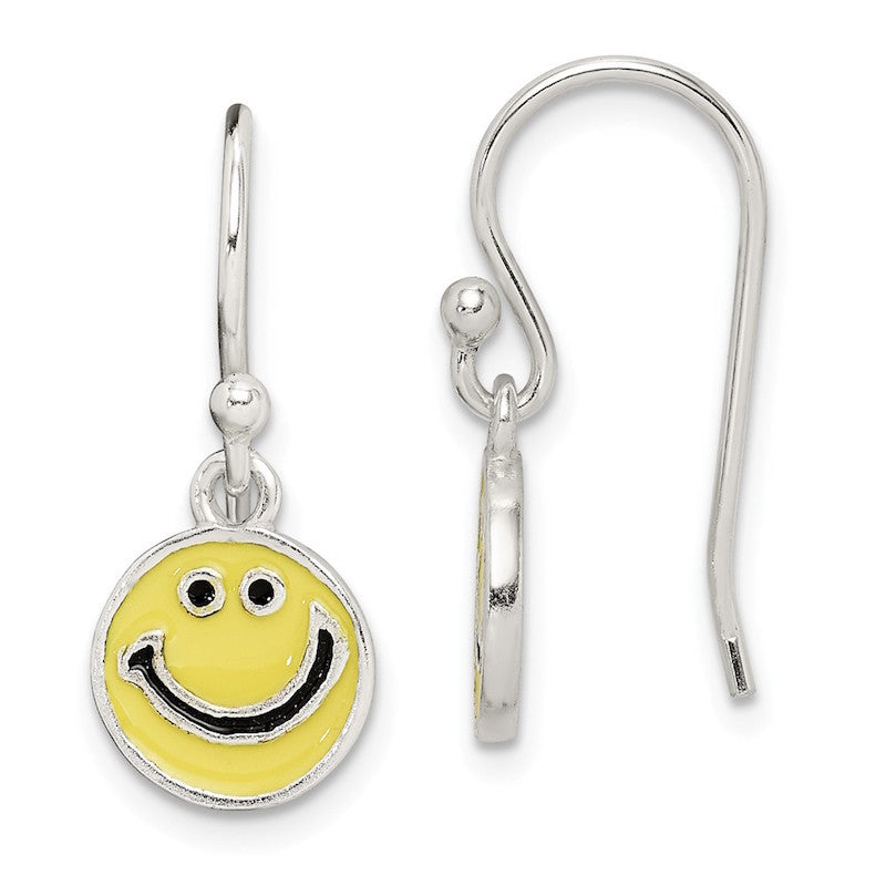 Quality Gold Sterling Silver Enameled Happy Face Dangle Earrings