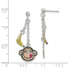 Quality Gold Sterling Silver Enameled Monkey Face & Banana Dangle Post Earrings