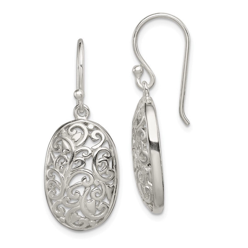 Quality Gold Sterling Silver Polished Filigree Dangle Earrings