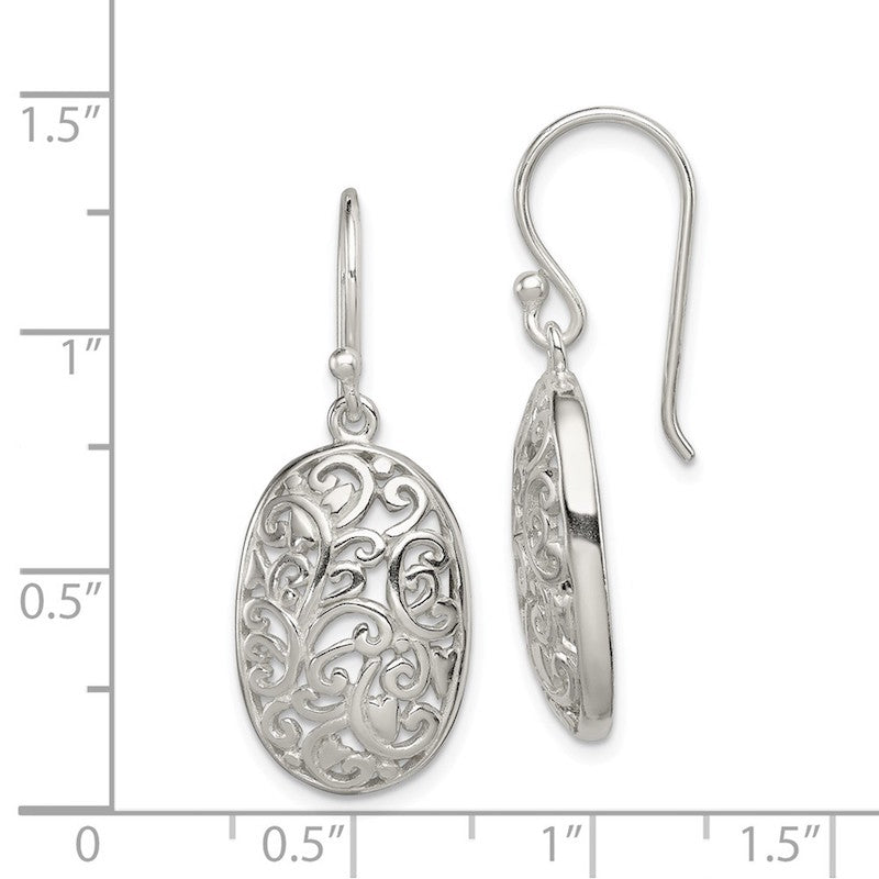 Quality Gold Sterling Silver Polished Filigree Dangle Earrings