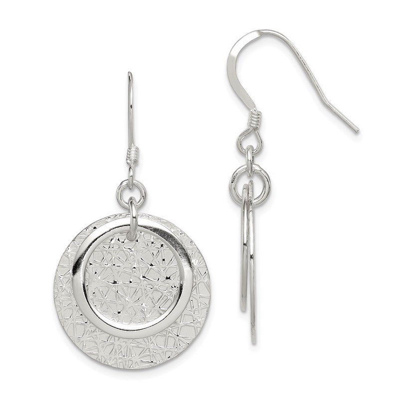 Quality Gold Sterling Silver Polished & Textured Fancy Circle Dangle Earrings