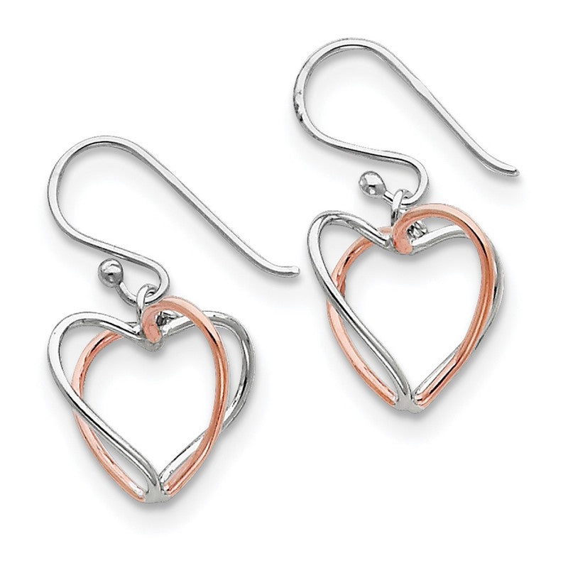 Quality Gold Sterling Silver & Rose Vermeil Heart Dangle Earrings