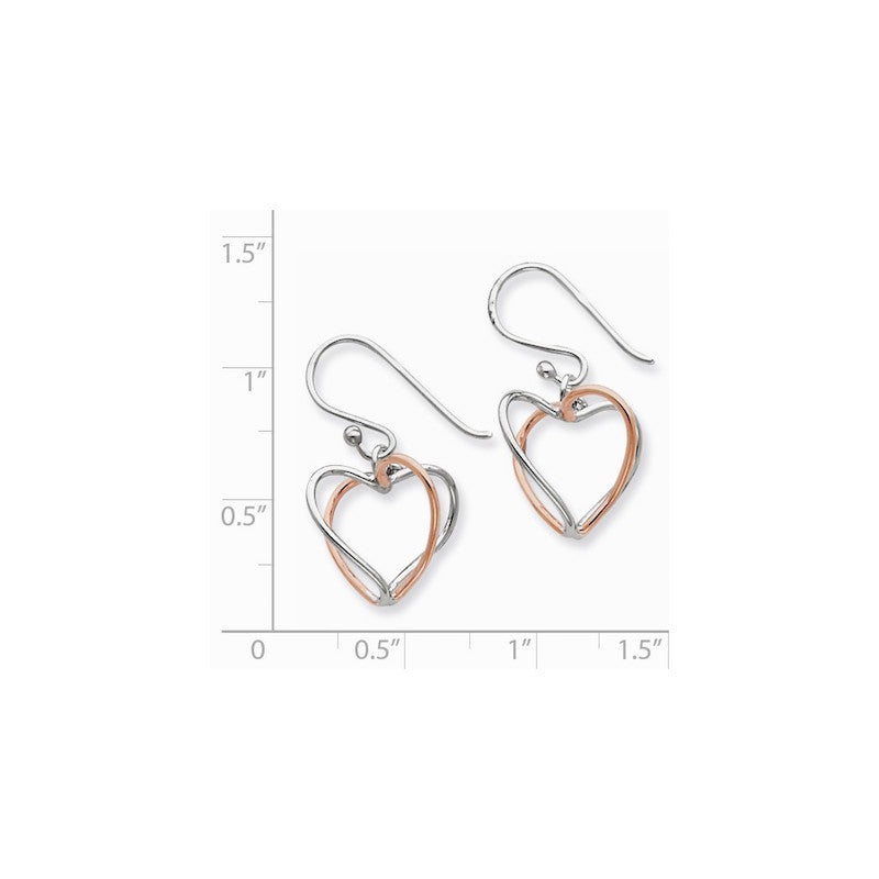 Quality Gold Sterling Silver & Rose Vermeil Heart Dangle Earrings